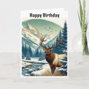 Aquarell-Elch Rocky Mountains Geburtstag Karte