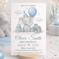 Aquarell Elefant Baby Blau Erster Geburtstag