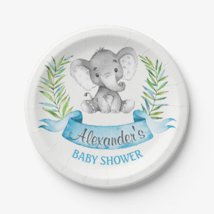 Aquarell-Elefant-Jungen-Babyparty Pappteller