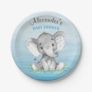 Aquarell-Elefant-Jungen-Babyparty Pappteller