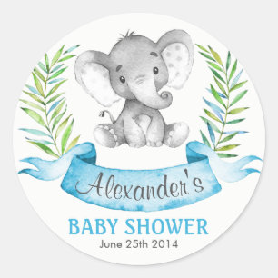 Aquarell-Elefant-Jungen-Babyparty Runder Aufkleber