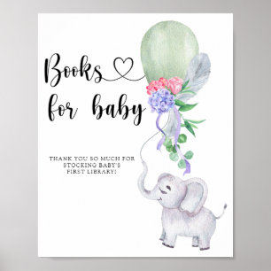 Aquarell Elefant & Luftballon - Bücher für Baby Poster