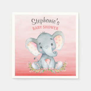 Aquarell-Elefant-Mädchen-Babyparty Serviette