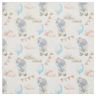 Aquarell-Elefanten-Ballon-Kinderzimmer-Kunstwerk   Stoff