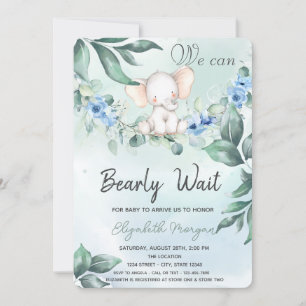 Aquarell-Elefanten Blaue Rosen Baby Shower Einladung