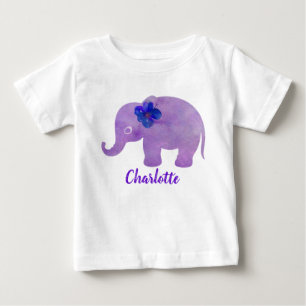 Aquarell-Elefanten-Hibiskus individuell anpassbar Baby T-shirt