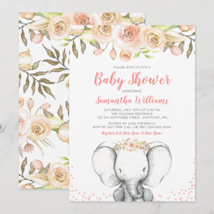 Aquarell-Elefanten-Mädchen-Baby-Shower-Einladungen Einladung