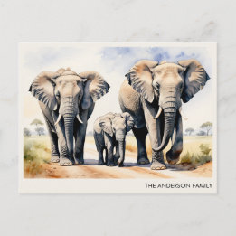 Aquarell Elefantenfamilie Personalisierter Name Postkarte