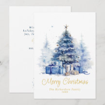 Aquarell Elegante Blaue Weihnachtsbaum