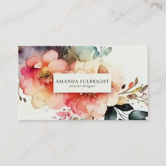 Aquarell Elegante Flora Moderner Innenarchitekt Visitenkarte (Vorderseite)