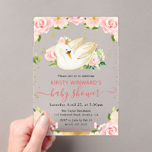 Aquarell Elegante Florale Schwan Baby Shower Acryleinladungen