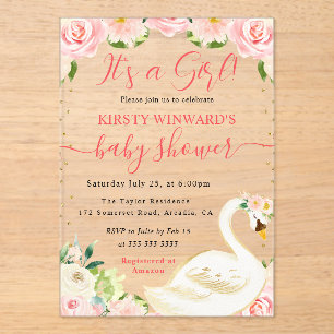 Aquarell Elegante Florale Schwan Baby Shower Acryleinladungen