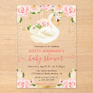 Aquarell Elegante Florale Schwan Baby Shower Acryleinladungen