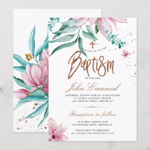 Aquarell elegante florale Taufe Einladung