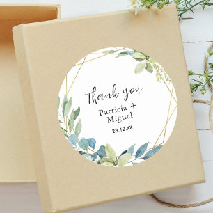Aquarell Elegante Grün Hochzeit Danke Runder Aufkleber