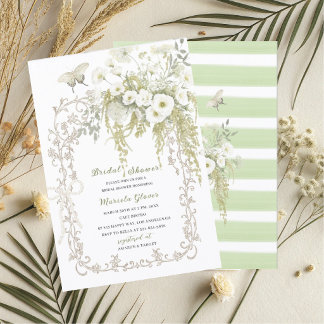 Aquarell Elegante Pastellgrüne florale Hochzeits-S Einladung