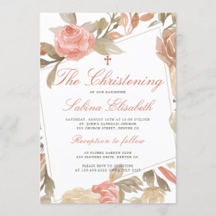 Aquarell Elegante rosa florale Taufe Einladung