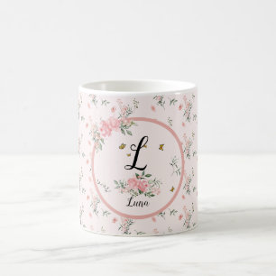 Aquarell Elegante rosa Rosen mit Schmetterlingen Kaffeetasse