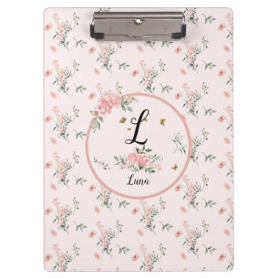 Aquarell Elegante rosa Rosen mit Schmetterlingen Klemmbrett