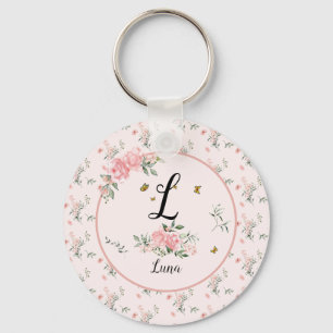 Aquarell Elegante rosa Rosen mit Schmetterlingen Schlüsselanhänger