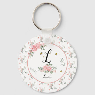 Aquarell Elegante rosa Rosen mit Schmetterlingen Schlüsselanhänger