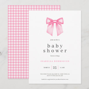 Aquarell Elegante Rosa Schleife Babyparty-Einladun Einladung