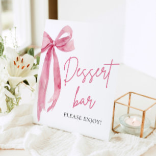 Aquarell Elegante Rosa Schleife Dessertbar-Schild Sockelschild