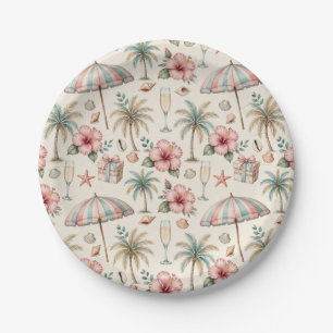Aquarell Elegante Tropische Hochzeitsdusche Hibisk Pappteller