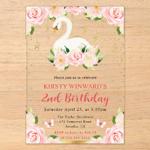 Aquarell Eleganter Floral Schwan Geburtstag Acryleinladungen