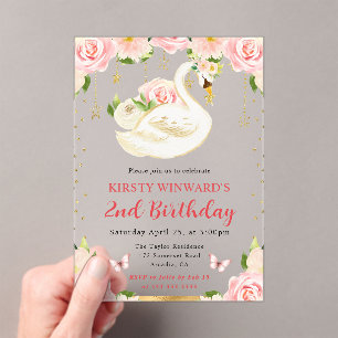 Aquarell Eleganter Floral Schwan Geburtstag Acryleinladungen