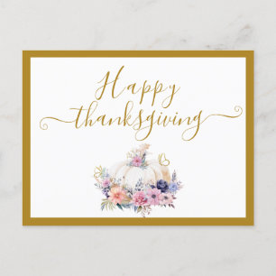 Aquarell Elegantes Florales Kürbis Thanksgiving Feiertagspostkarte