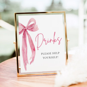 Aquarell-Elegantes-Rosa-Schleife-Getränke-Schild Sockelschild