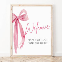 Aquarell Elegantes Rosa Schleife Willkommensschild