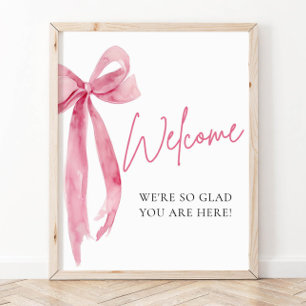 Aquarell Elegantes Rosa Schleife Willkommensschild Poster