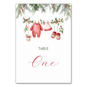 Aquarell Elegantes Winter-Weihnachtsmann-Baby-Weih Tischnummer