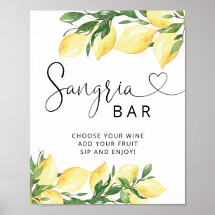 Aquarell Elegantes Zitronen-Sangria-Bar-Schild Poster