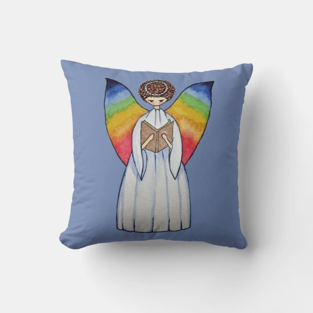 Aquarell-Engel mit Regenbogen Wings, ein Buch Kissen (Vorderseite)