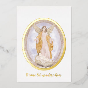 Aquarell-Engel und Jesuskind personalisiertes Weih Folien Feiertagskarte