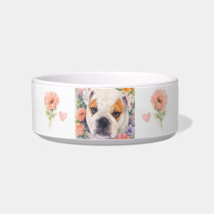 Aquarell-Englisch-Bulldogge-Blumen-Haustier-Schüss Napf