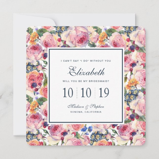 Aquarell | Englisch Rose - Bridesmaid Einladung (Vorderseite)