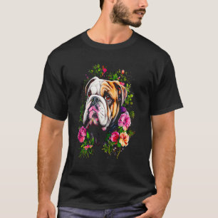 Aquarell-Englische Bulldogge mit Blumen 146 T-Shirt