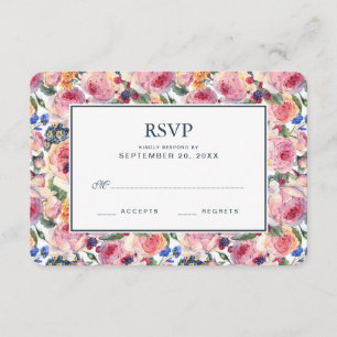 Aquarell Englische Rose - Hochzeitsszenario RSVP Karte