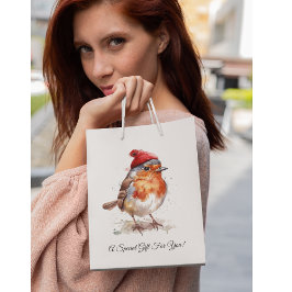 Aquarell Englischer Rotkehlchen Gemütlicher Weihna Mittlere Geschenktüte