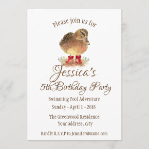 Aquarell-Ente im roten Gummistiefel-Geburtstag Einladung