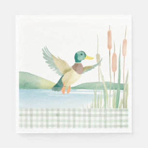 Aquarell-Enten-Baby-Shower-Sage-Gingham-Serviette Serviette