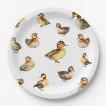 Aquarell-Enten-Muster-Papierteller