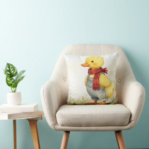 Aquarell-Entenküken mit Jeans-Overall Kissen