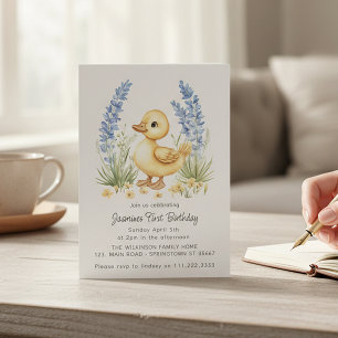 Aquarell-Entlein-Einladung zum ersten Geburtstag Einladung