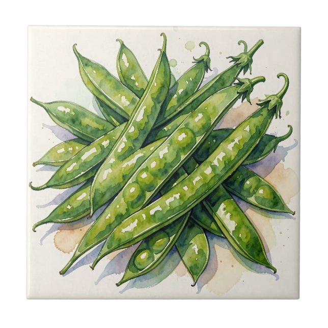 Aquarell Erbsenschoten Fliese (Vorderseite)