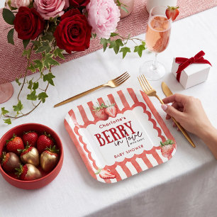 Aquarell-Erdbeer-Baby-Shower-Party-Teller Pappteller